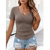 image:imageANRABESS Short Sleeve Sweaters for Women Lightweight Fall V Neck Knit TopCoffee