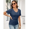 image:imageANRABESS Short Sleeve Sweaters for Women Lightweight Fall V Neck Knit TopDark Blue