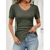 image:imageANRABESS Short Sleeve Sweaters for Women Lightweight Fall V Neck Knit TopDrak Green