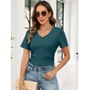 image:imageANRABESS Short Sleeve Sweaters for Women Lightweight Fall V Neck Knit TopLake Blue