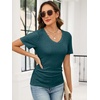 image:imageANRABESS Short Sleeve Sweaters for Women Lightweight Fall V Neck Knit TopLake Blue