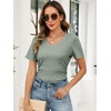 image:imageANRABESS Short Sleeve Sweaters for Women Lightweight Fall V Neck Knit TopLight Green