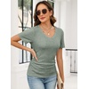 image:imageANRABESS Short Sleeve Sweaters for Women Lightweight Fall V Neck Knit TopLight Green