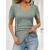 image:imageANRABESS Short Sleeve Sweaters for Women Lightweight Fall V Neck Knit TopLight Green