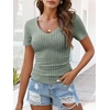 image:imageANRABESS Short Sleeve Sweaters for Women Lightweight Fall V Neck Knit TopLight Green