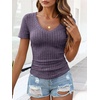 image:imageANRABESS Short Sleeve Sweaters for Women Lightweight Fall V Neck Knit TopPurple