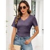 image:imageANRABESS Short Sleeve Sweaters for Women Lightweight Fall V Neck Knit TopPurple