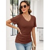 image:imageANRABESS Short Sleeve Sweaters for Women Lightweight Fall V Neck Knit TopRust