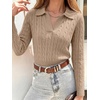image:imageANRABESS Sweaters for Women Cable Knit Long Sleeve Polo V Neck Fall OutfitsBright Tan