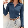image:imageANRABESS Sweaters for Women Cable Knit Long Sleeve Polo V Neck Fall OutfitsDeep Blue