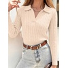 image:imageANRABESS Sweaters for Women Cable Knit Long Sleeve Polo V Neck Fall OutfitsParchment