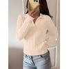 image:imageANRABESS Sweaters for Women Cable Knit Long Sleeve Polo V Neck Fall OutfitsParchment