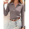 image:imageANRABESS Sweaters for Women Cable Knit Long Sleeve Polo V Neck Fall OutfitsPink Apricot