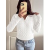 image:imageANRABESS Sweaters for Women Cable Knit Long Sleeve Polo V Neck Fall OutfitsWhite