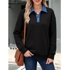 image:imageANRABESS Sweatshirt for Women Button Up Denim Collared Pullover Henley TopBlack