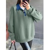 image:imageANRABESS Sweatshirt for Women Button Up Denim Collared Pullover Henley TopGrey Green