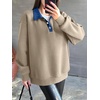 image:imageANRABESS Sweatshirt for Women Button Up Denim Collared Pullover Henley TopLight Khaki