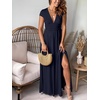 image:imageANRABESS Women Deep V Neck Wedding Guest Formal Maxi DressShort Sleeve Navy Blue