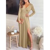 image:imageANRABESS Women Deep V Neck Wedding Guest Formal Maxi DressZlong Sleeve Beige Apricot