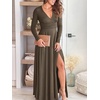 image:imageANRABESS Women Deep V Neck Wedding Guest Formal Maxi DressZlong Sleeve Brown