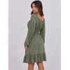 image:imageANRABESS Women Long Lantern Sleeve Square Neck Fall Short DressArmy Green