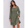 image:imageANRABESS Women Long Lantern Sleeve Square Neck Fall Short DressArmy Green