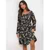 image:imageANRABESS Women Long Lantern Sleeve Square Neck Fall Short DressBlack Floral