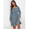image:imageANRABESS Women Long Lantern Sleeve Square Neck Fall Short DressBlue Black Floral