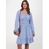 image:imageANRABESS Women Long Lantern Sleeve Square Neck Fall Short DressBlue White Floral
