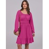 image:imageANRABESS Women Long Lantern Sleeve Square Neck Fall Short DressDark Pink