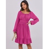 image:imageANRABESS Women Long Lantern Sleeve Square Neck Fall Short DressDark Pink