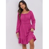 image:imageANRABESS Women Long Lantern Sleeve Square Neck Fall Short DressDark Pink