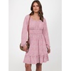 image:imageANRABESS Women Long Lantern Sleeve Square Neck Fall Short DressFloral Pink