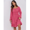 image:imageANRABESS Women Long Lantern Sleeve Square Neck Fall Short DressHot Pink
