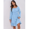 image:imageANRABESS Women Long Lantern Sleeve Square Neck Fall Short DressLight Blue