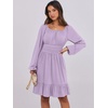 image:imageANRABESS Women Long Lantern Sleeve Square Neck Fall Short DressLight Purple