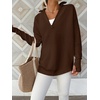 image:imageANRABESS Women Long Sleeve V Neck Fall Sweater Quarter Zip PulloverCoffee