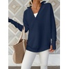 image:imageANRABESS Women Long Sleeve V Neck Fall Sweater Quarter Zip PulloverDark Blue