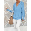 image:imageANRABESS Women Long Sleeve V Neck Fall Sweater Quarter Zip PulloverLight Blue