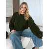 image:imageANRABESS Womens Cable Knit Chunky Cropped Sweaters Long Sleeve Fall OutfitsGreen
