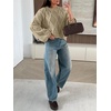 image:imageANRABESS Womens Cable Knit Chunky Cropped Sweaters Long Sleeve Fall OutfitsKhaki