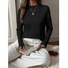image:imageANRABESS Womens Cable Knit Mock Neck Long Sleeve SweatersBlack