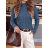 image:imageANRABESS Womens Cable Knit Mock Neck Long Sleeve SweatersDeep Blue