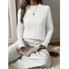 image:imageANRABESS Womens Cable Knit Mock Neck Long Sleeve SweatersWhite