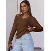 image:imageANRABESS Womens Cable Knit V Neck Fitted SweatersCoffee
