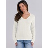 image:imageANRABESS Womens Cable Knit V Neck Fitted SweatersCream White