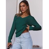 image:imageANRABESS Womens Cable Knit V Neck Fitted SweatersDeep Green