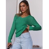 image:imageANRABESS Womens Cable Knit V Neck Fitted SweatersGreen