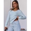 image:imageANRABESS Womens Cable Knit V Neck Fitted SweatersLight Blue