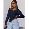 image:imageANRABESS Womens Cable Knit V Neck Fitted SweatersNavy Blue